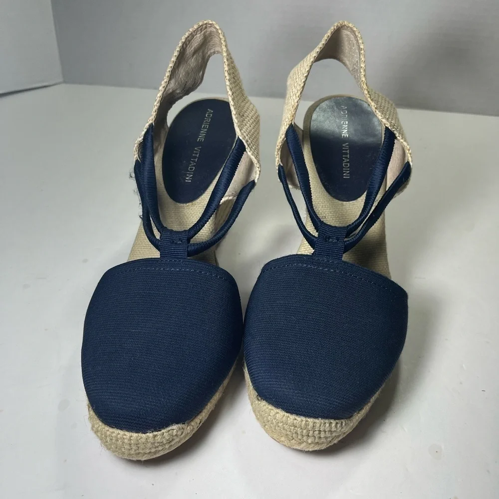 Adrienne Vittadini High Heeled Espadrilles Wedges Black Stretch 8.5 M